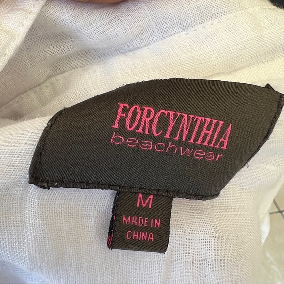 FORCYNTHIA BEACHWEAR LINEN POPOVER TOP POCKETS Excellent Pre-Owned Condition MED - Picture 7 of 8